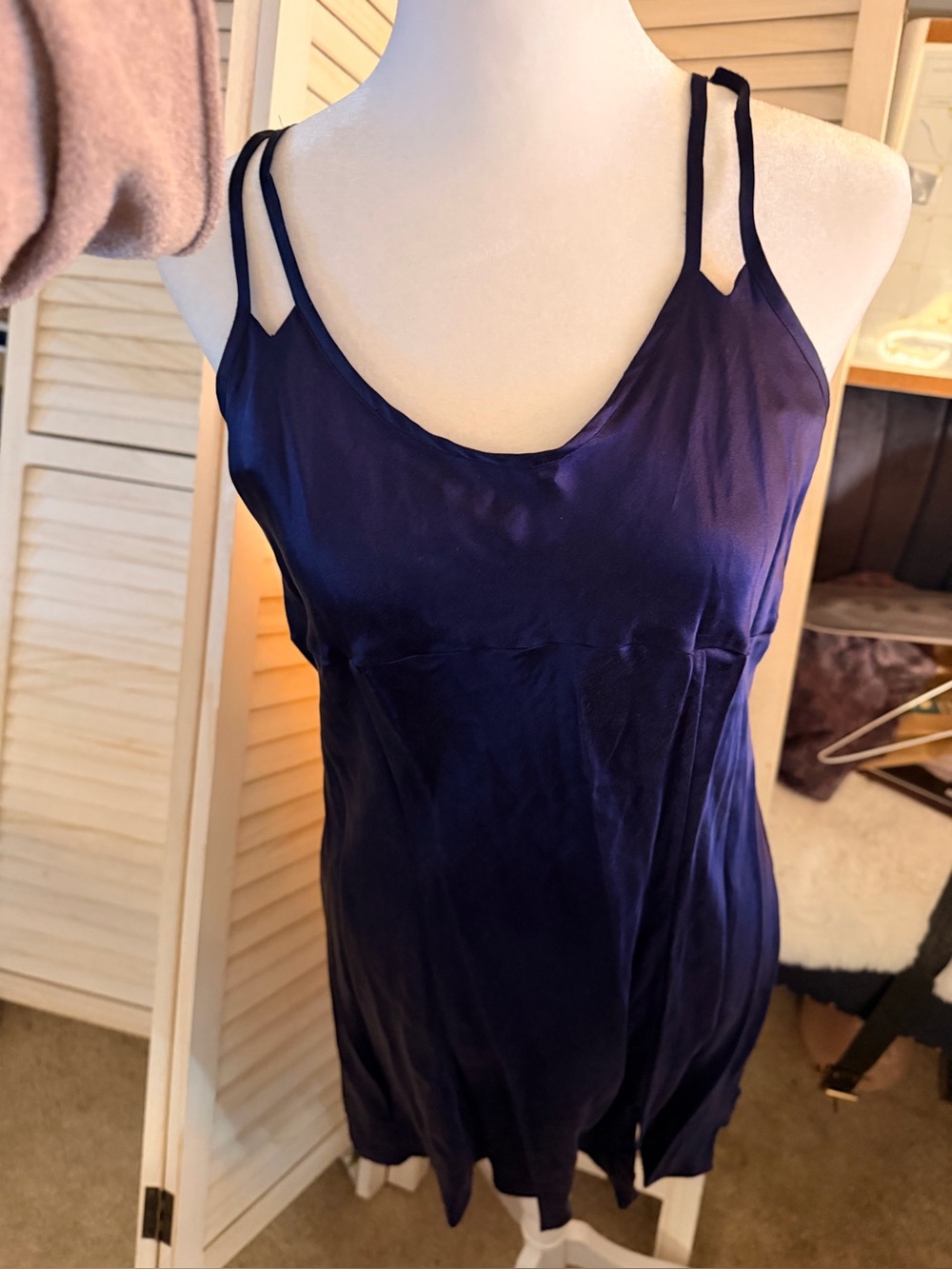 Valerie Stevens Deep Navy pure silk Slip with Double Straps rare find. Vintage.